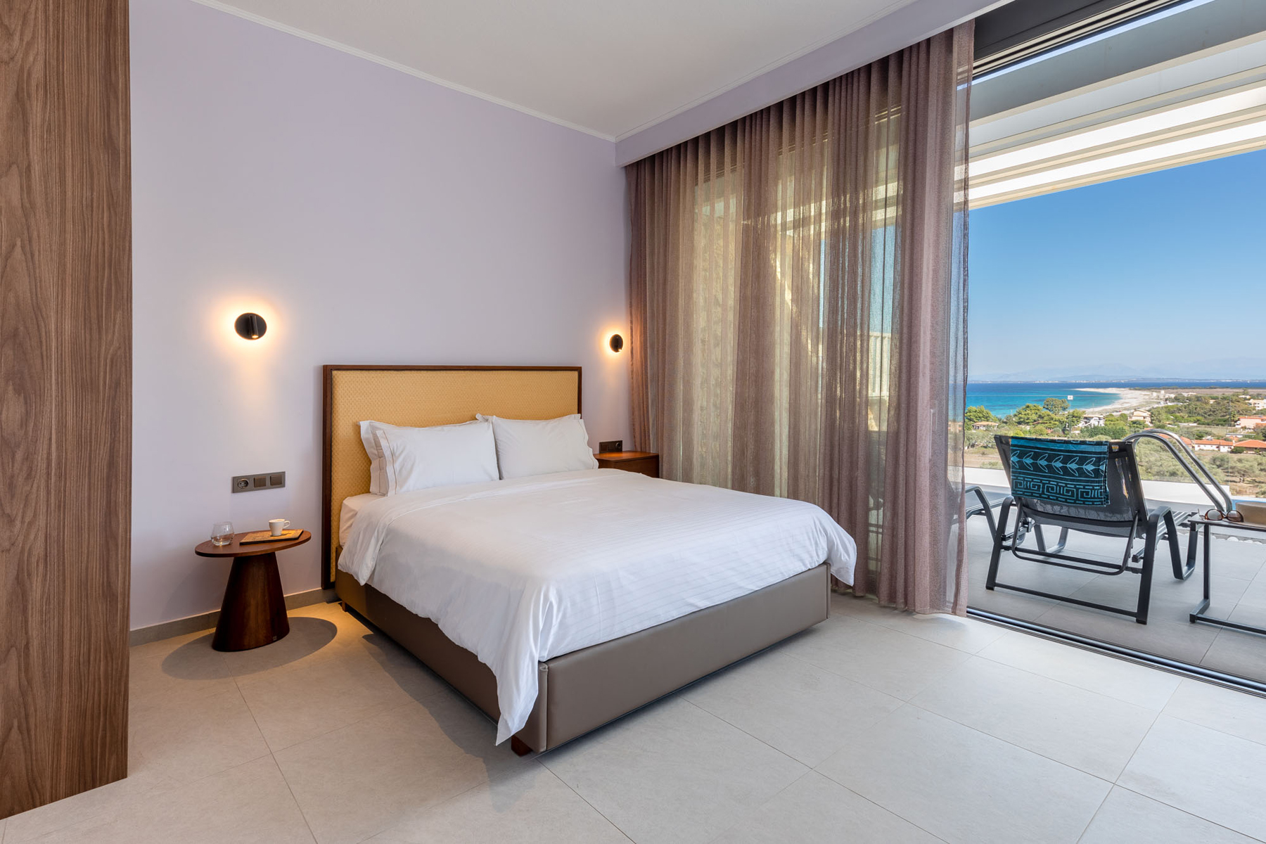 z luxury villa bita lefkada bredroom pillows balcony view