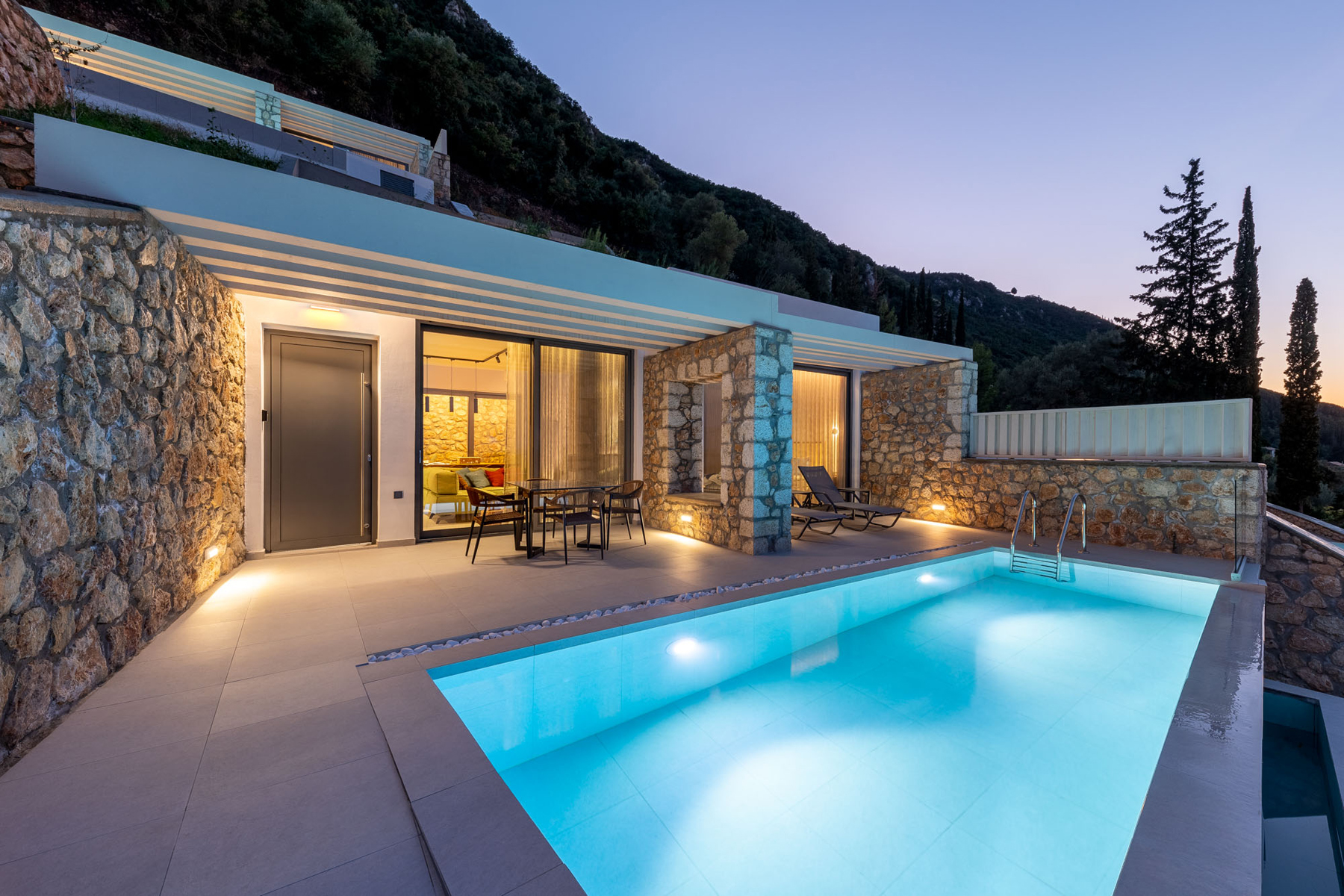 z luxury villa bita lefkada greece night swimming pool trees