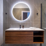 z luxury villa delta lefkada greece bathroom mirror lights sink shampoo towels