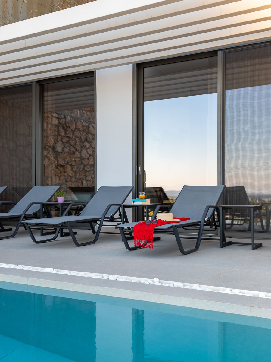 z luxury villa delta lefkada greece swimming pool beach chairs