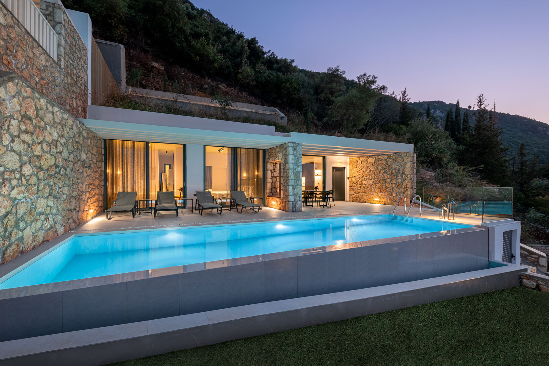 z luxury villa delta lefkada greece swimming pool garden mountain night poperty