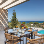 z luxury villa delta lefkada greece swimming pool table breakfast sea view trees