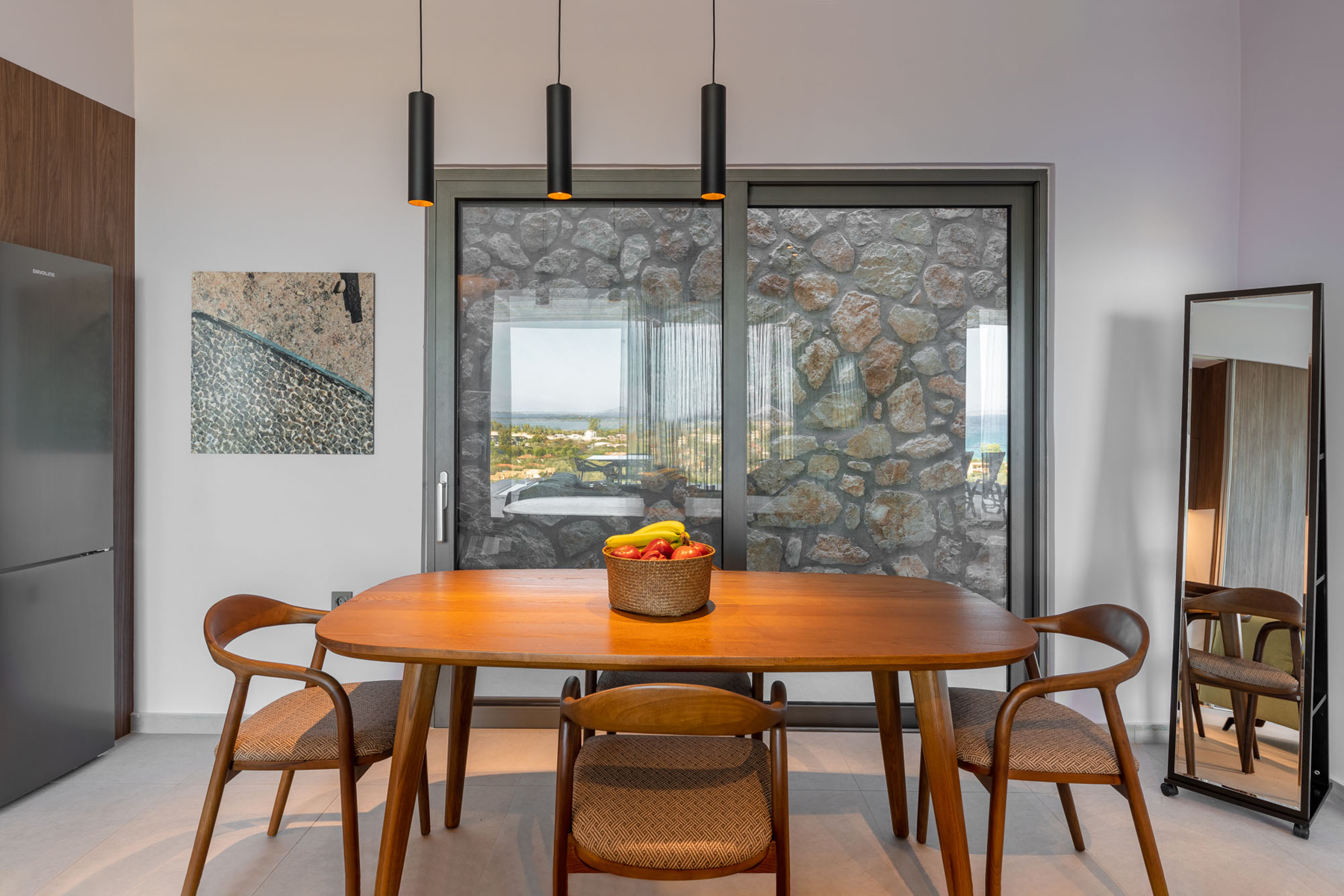 z luxury villa omega lefkada table chairs fruits mirror