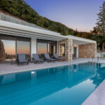 z luxury villa alpha lefkada greece swimming pool trees sitting area outdoor sunset