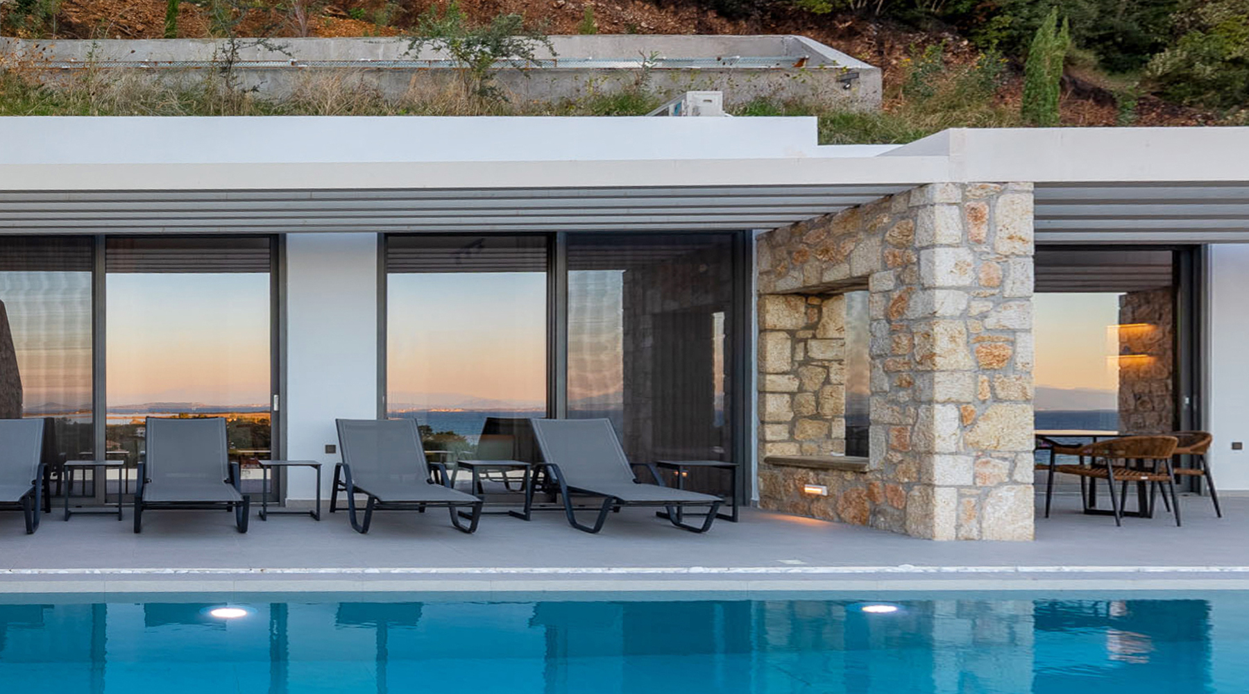 z luxury villa alpha lefkada outdoor beach chairs swimming pool calmness